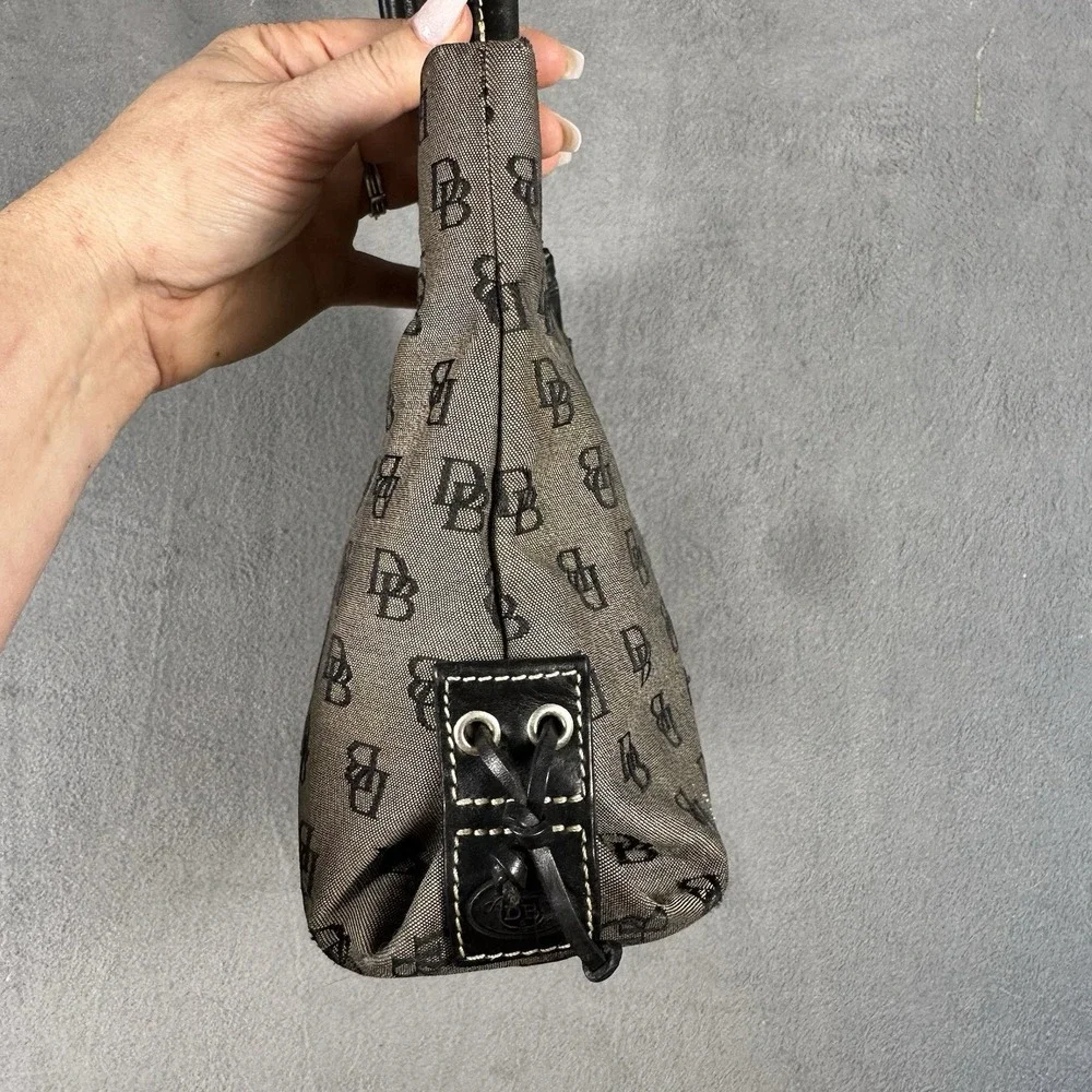 Dooney & Bourke Monogram Canvas Tassel Tote Bag Y2K Brown Black Shoulder Purse